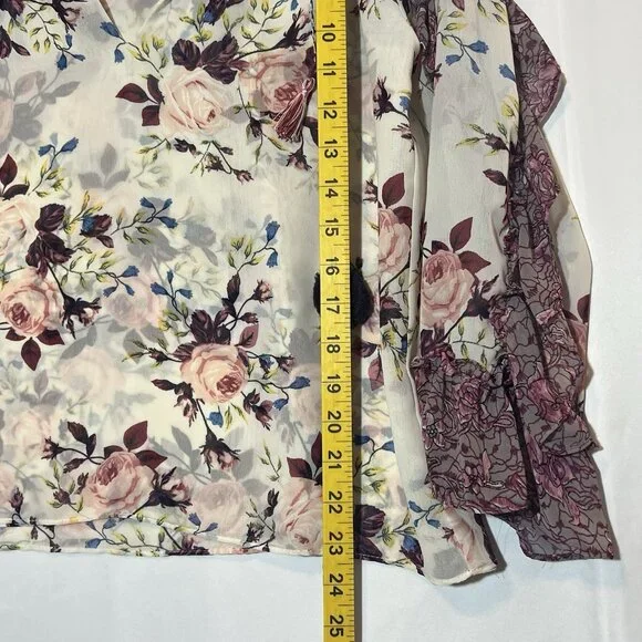 Misa Los Angeles Women’s Top Sia Pink Floral Roses Medium Size Chiffon Blouse - Picture 7 of 13